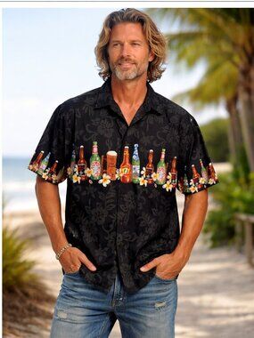 Vintage 90s Men's Winnie Fashion Shirt Size XLg Aloha Beer Theme Hawaiian